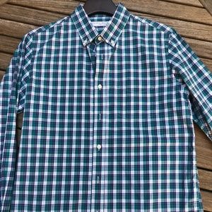Peter Manning Men's Long-Sleeve Shirt, Navy/Teal Plaid, XS (Size 3)